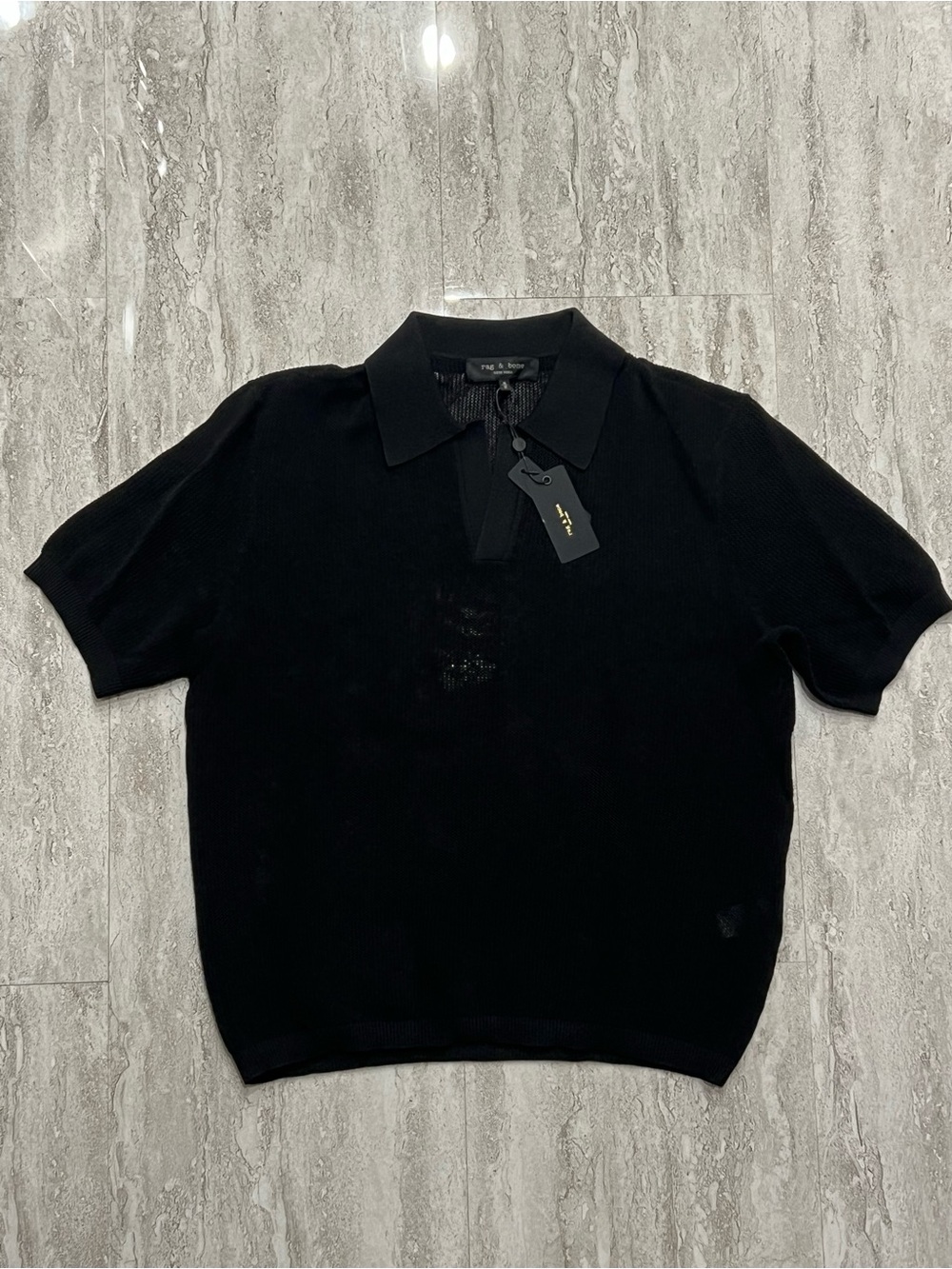 Rag & Bone Men's Mesh Black Short-Sleeve Polo
